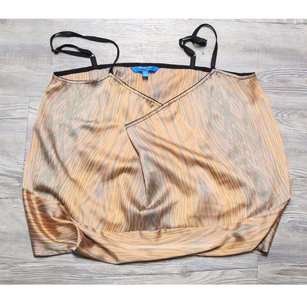 Derek Lam for DesigNation Womens S Woodgrain Print Surplice Cami Top Orange Grey